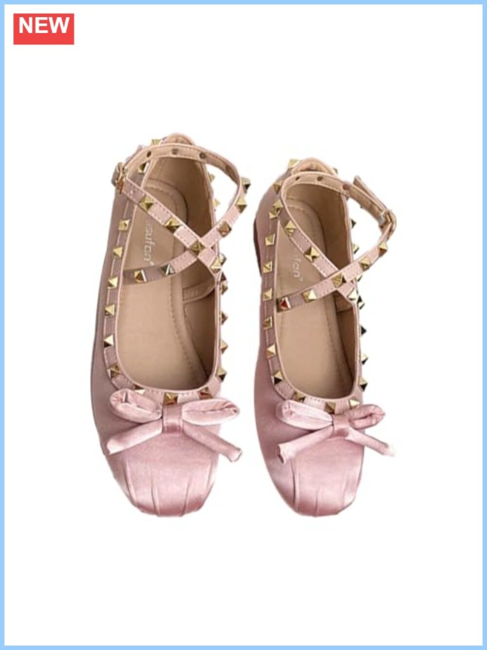 Satin Studded Strap Ankle Buckle Bow Ballet Mary Jane Flats